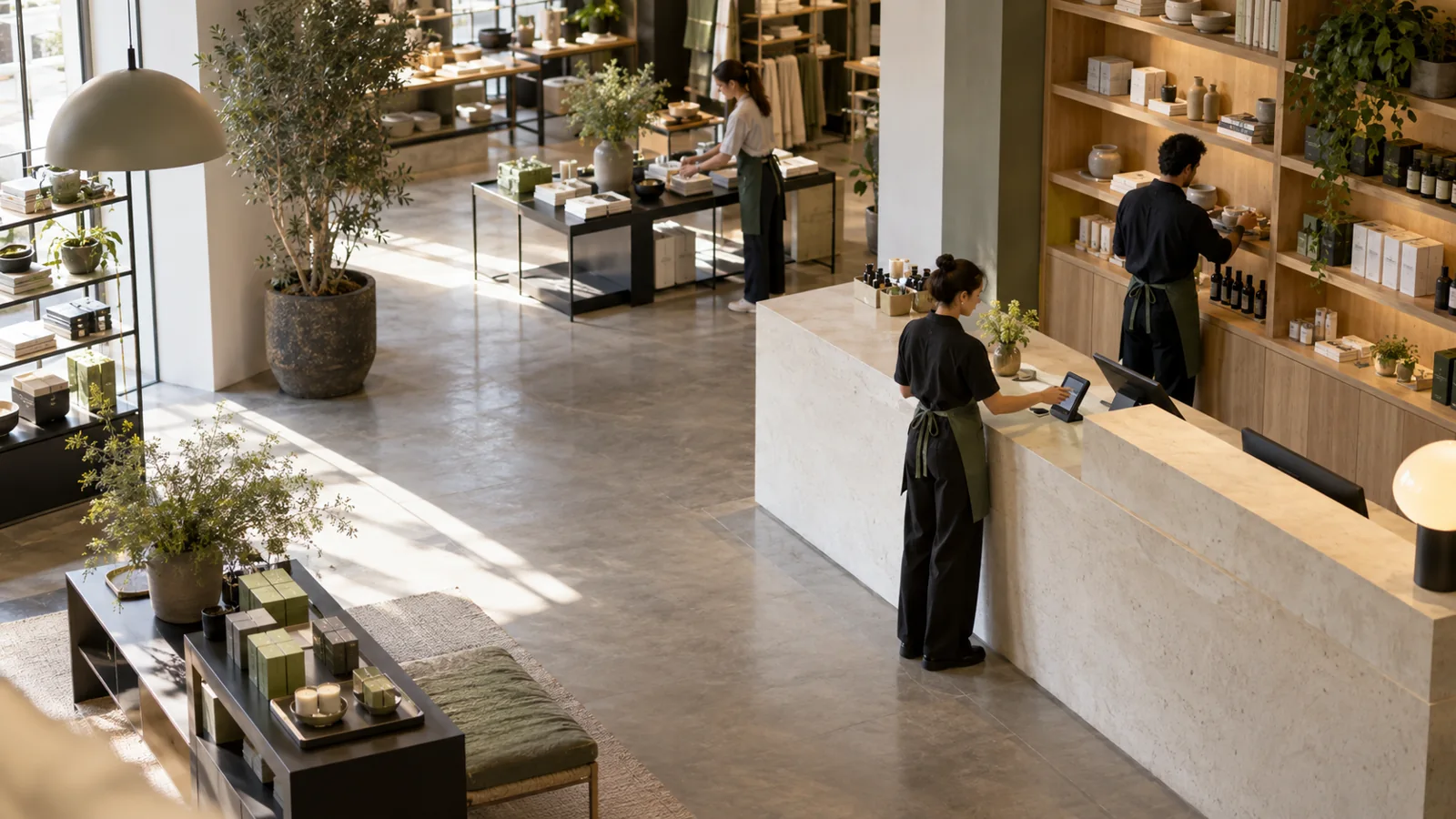 Retail floor with the counting area in the clear approach beside the service counter.